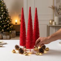 Artikel Deko Tannenbaum schmal künstlich mit Holzsockel Rot 40cm 3er Set