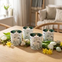 Artikel Deko Windlicht Glas 8cm mit Blätterdesign im 4er-Set – Stilvolle Wohnaccessoires