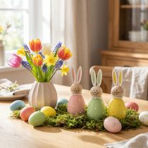 Artikel Holz Osterhasen Dekofiguren Pastellfarben 3er Set 14,5 cm mit Perlendetails