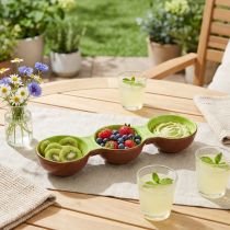 Artikel Keramikschale mit Kiwi-Motiv, 30 cm, handbemalt, dreigeteilt, für Sommerdeko, Snacks und Tapas