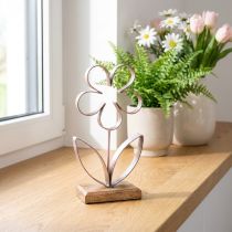 Artikel Metall Deko Blume auf Holzsockel in Altrosa Silber H29cm Vintage Look