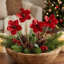 Artikel Holzblüte Stecker Rot Deko 9-12cm 45cm 15 Stück Blumen