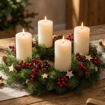 Artikel 4er Set Rustic Stumpenkerzen Wollweiß, 70x110 mm, durchgefärbt, Selbstlöschend - Ideal für Advent & Festdekoration