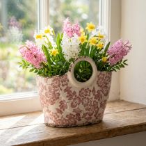 Artikel Pflanzentopf Keramik mit floralem Muster und Henkeln, dekorativer Blumenkübel 21cm