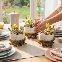Artikel Osternest Schale 11cm aus Holz und Heu in Eioptik für Frühlings- und Osterdekoration 4er-Set