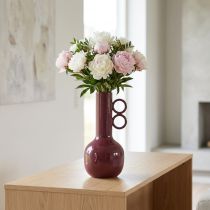 Artikel Design Vase mit langem Hals und runden Griffen aus Metall in glänzendem Rot – 25 cm