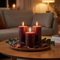 Artikel 4er Set Burgund Stumpenkerzen durchgefärbt 70x120mm - Dekorative Kerzen für Wohnambiente & Wellness