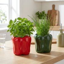 Artikel Paprika Keramik Übertopf Set in Rot und Grün 13cm Dekoration und Pflanzgefäß