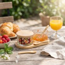 Artikel Tapas-Set Pfirsichmotiv Gläser Holzdeckel 20x10x6,5cm