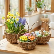 Artikel Weidenkorb-Set 3-teilig Naturfarben mit Henkel, Vintage Pflanzkörbe Ø32/28/22cm, Dekokorb, Geschenkkorb, Osterkorb