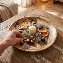 Artikel Deko Teller Holz Natur, Gold Crackle Effekt Mangoholz Ø30