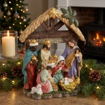 Artikel Weihnachtskrippe mit Figuren Krippe Weihnachten Handbemalt Polyresin 15,5×7×20cm