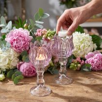 Artikel Teelichthalter Glas Tulpenform Lila Ø7cm H16cm 2er-Set