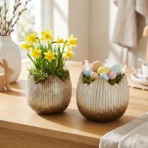Artikel Blumentopf Keramik Ei Zerbrochen Creme Braun Ø11,5cm 2 St Dekoration Geschenkideen
