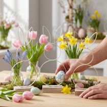 Artikel Osterhasen Deko Metall Holz Pastell Frühling Dekoration 3er-Set 21,5cm