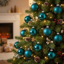 Artikel Weihnachtskugeln Glas 6cm Opalblau Matt und Glänzend 24er Set Innenbereich