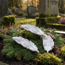 Artikel Grabschmuck Feder Grau Weiß Grabdeko Polyresin 15,5cm 4St