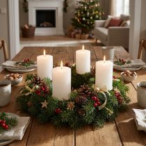 Artikel Durchgefärbte Stumpenkerzen Weiß 70x80mm 35h Brenndauer Set 4 Stück Adventskranz Dekoration