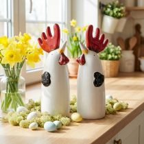 Artikel Keramik Hahn Küche Deko Huhn Weiß H23 cm 2St