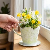 Artikel Pflanzgefäß, Deko-Kaffeefilterhalter, Metalltasse zum Bepflanzen, Blumendeko Grün, Weiß Shabby Chic H11cm Ø11cm