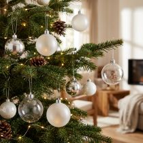 Artikel Edle Kunststoff-Weihnachtsbaumkugeln Ø70mm Klar Milchig 18er Set
