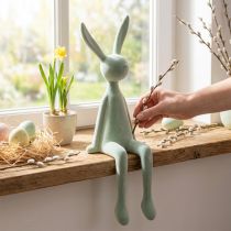 Artikel Osterhase Kantenhocker Hase sitzend beflockt 56cm Dekoration Graugrün