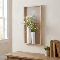 Artikel Holz Wandbild Deko mit Keramik Vasen H35cm Landhausstil