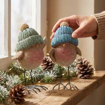 Artikel Winterliche Deko-Vogel Figuren mit Mütze in Blau und Grün 18cm 2er-Set