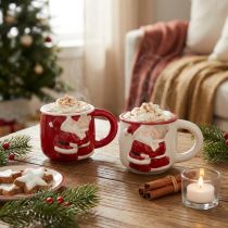 Artikel Weihnachtstassen Keramik Set 2 Stk Rot-Weiß Santa Motiv H8,5cm