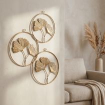 Artikel Ginkgo Deko Gold Aufhänger Vintage Metalldeko Ø16cm 3er Set Wanddekoration