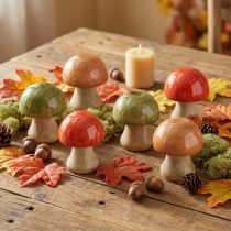 Artikel Holzpilze Herbstdeko in Rot, Grün und Orange – 9-teilig, 6,5 cm hoch