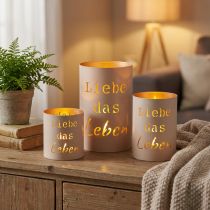 Artikel Windlicht Liebe das Leben Beige Gold Ø13/10,5/9cm 3er-Set romantische Dekoration