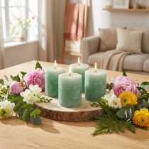 Artikel Durchgefärbte Stumpenkerzen Grün Jade 70×80mm 4er Set für Dekoration und Entspannung