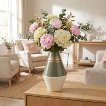 Artikel Nostalgische Metallvase mit Henkel im Vintage Look - Creme/Grau/Gold Ø19cm H31cm
