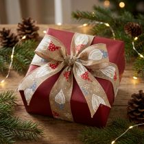 Artikel Dekoband Jute-Optik Weihnachtswichtel 60mm x 10m Braun Bunt Innenbereich