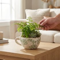 Artikel Pflanzgefäß Keramiktasse mit floralem Muster 18cm dekorative Zimmerdekoration