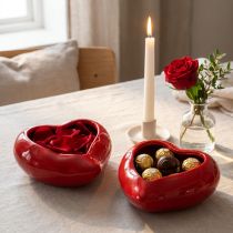 Artikel Keramik Deko Herzen Rot Glänzend Schale 13×15×6,5cm 2er Set Dekoration Geschenk