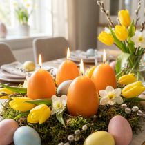 Artikel Set mit 6 Eikerzen in strahlendem Orange für Osterdekoration, 9cm Höhe, 20 Stunden Brenndauer