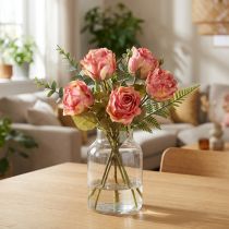 Artikel Kunstrosen Strauß Pink Nature Look - Deko-Rosen mit Knospen 44cm - 4er Set