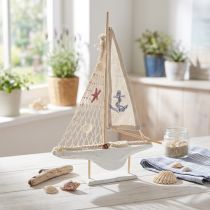 Artikel Segelboot Deko Holz Pinie Natur Weiß Maritim 39cm