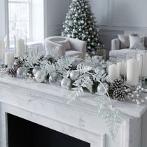 Artikel Deko Farn zum Hängen in Weiß Blau Glitzer Winter L110cm