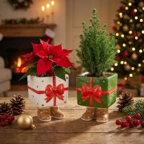 Artikel Keramik Weihnachtsdeko Übertopf Geschenkdesign mit niedlichen Füßen