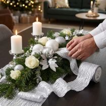 Artikel Dekorband Geschenkband Tischband Silber Hell 75mm 15m für elegante Eventdekoration