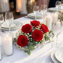 Artikel Set aus 6 roten konservierten Rosen 5 cm langlebige Dekoration für Hochzeit und Wohnraum
