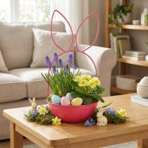 Artikel Pflanzschale Hase aus Metall in Rosa, Deko für Ostern und Frühling, Indoor und Outdoor, 33 cm
