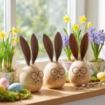 Artikel Hasen Dekofigur aus Holz mit Metallakzenten 14cm im 3er-Set für Oster- und Frühlingsdekoration