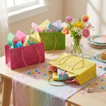 Artikel Geschenktüten mit Henkeln Papier Gewebte Optik Bunt 20×10×10cm 6St