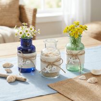 Artikel Maritime Flaschenvasen Set 3 Stk Blau Grün Weiß Glas Filzband