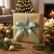 Artikel Weihnachtsband Sterne Geschenkband Türkis 25mm 18m für Floristen