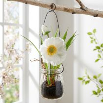 Artikel Mohnblume im Glas zum Hängen Weiß H22cm